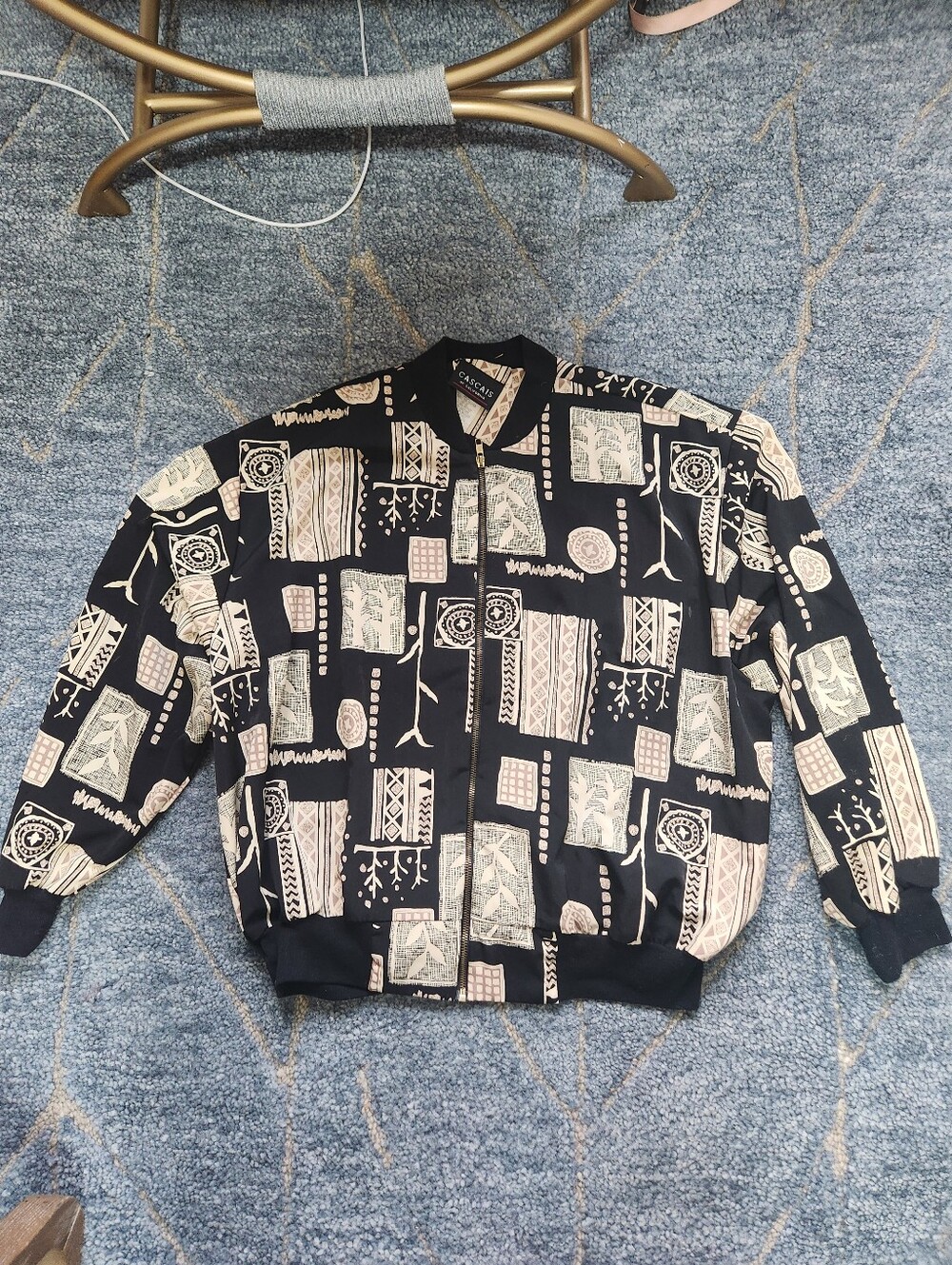 Cascais vintage inspired floral geometric print oversized bomber jacket medium